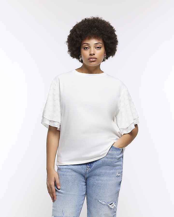Plus white woven short sleeve top | River Island