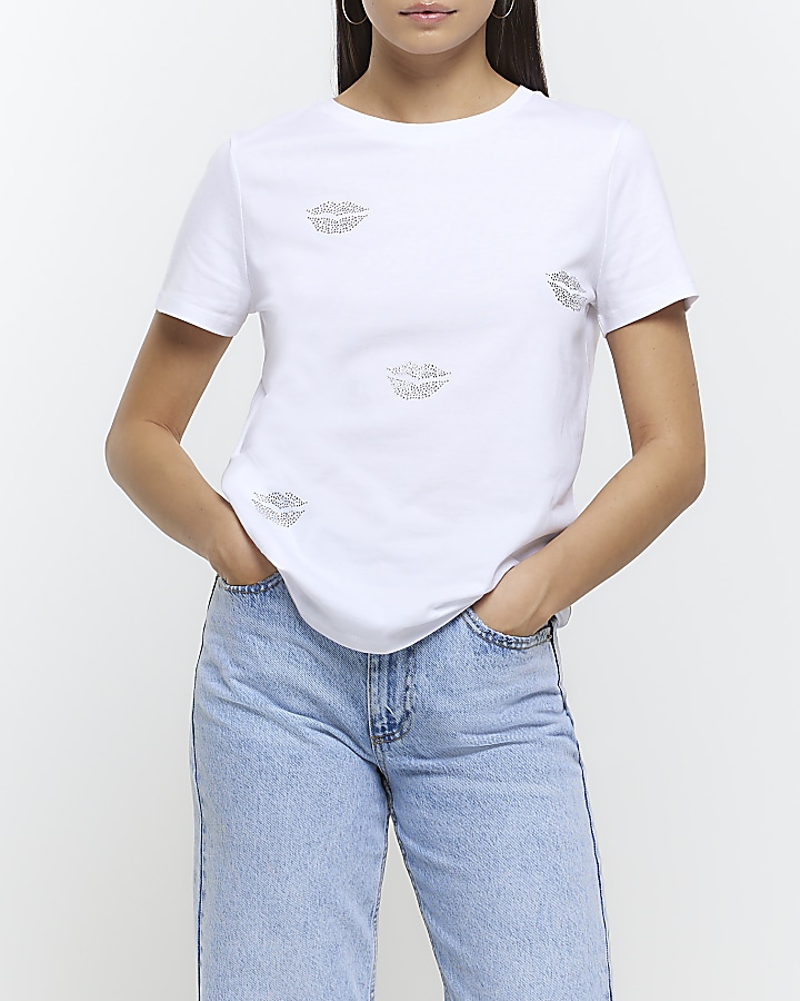 White diamante embellished t-shirt