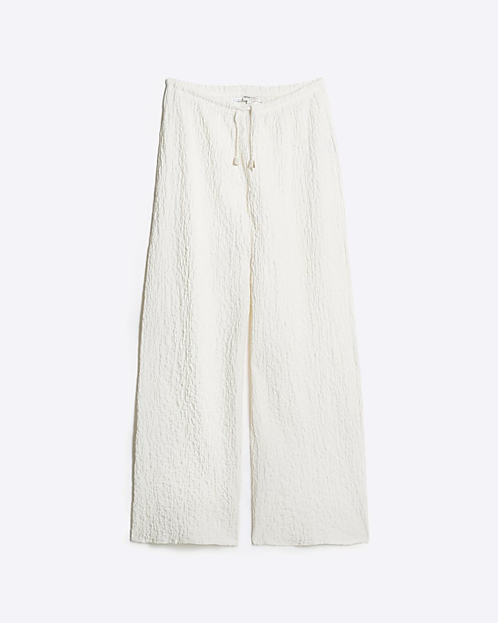 Cream wide leg textured trousers