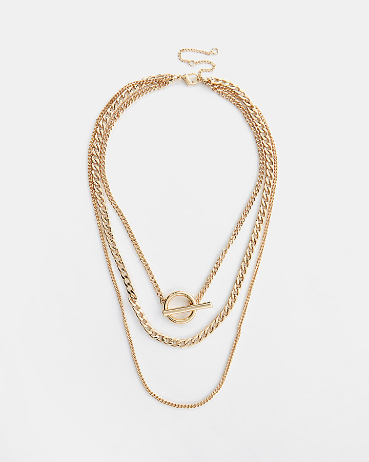 Gold chain multirow necklace