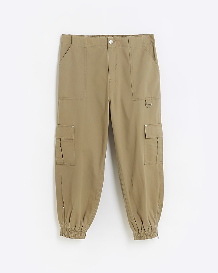 Plus beige zip cargo trousers | River Island