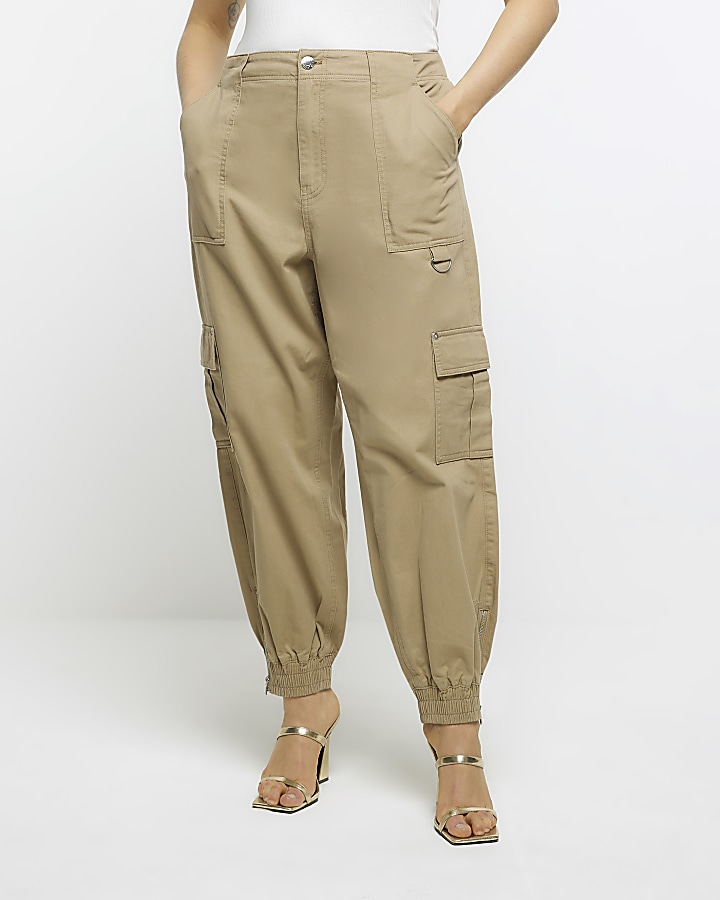 Plus beige zip cargo trousers | River Island