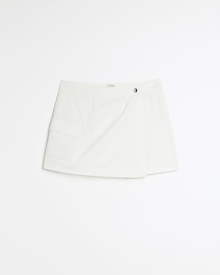 Petite ecru wrap mini skirt