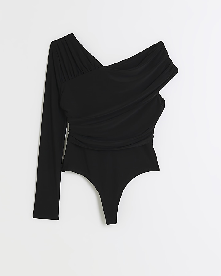 Black asymmetric one sleeve bodysuit
