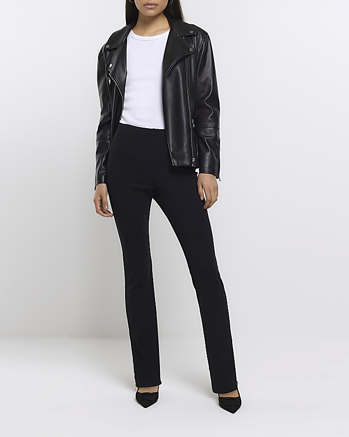 River Island zip detail split hem legging in black