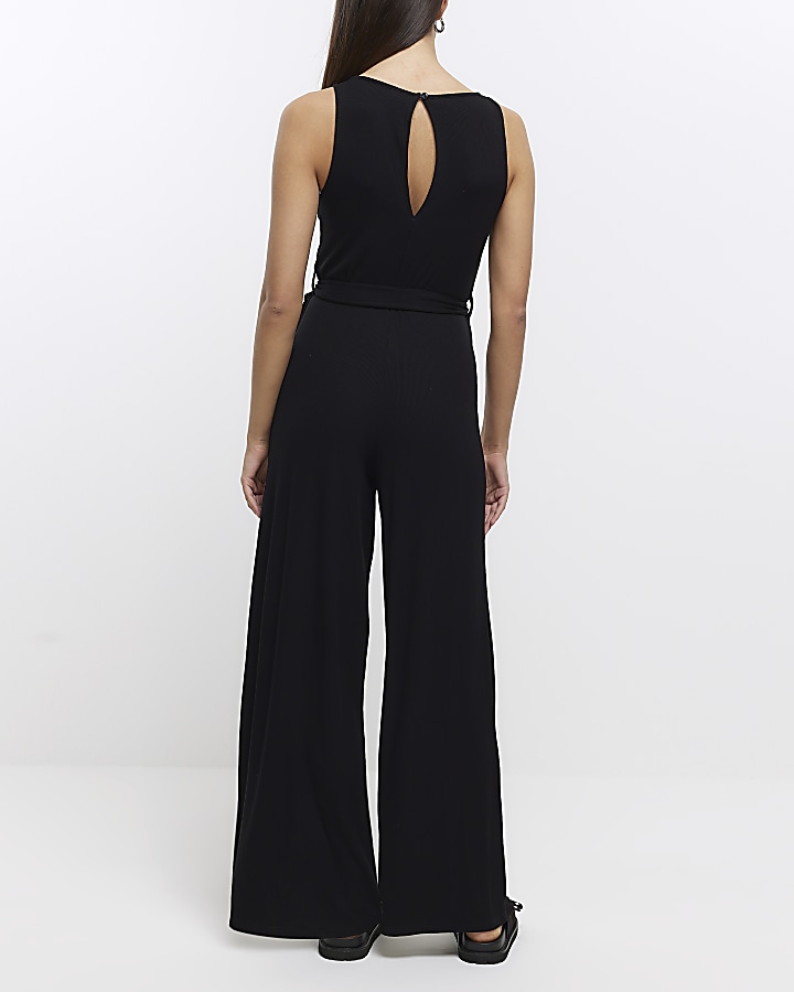 Black sleeveless jumpsuit River Island