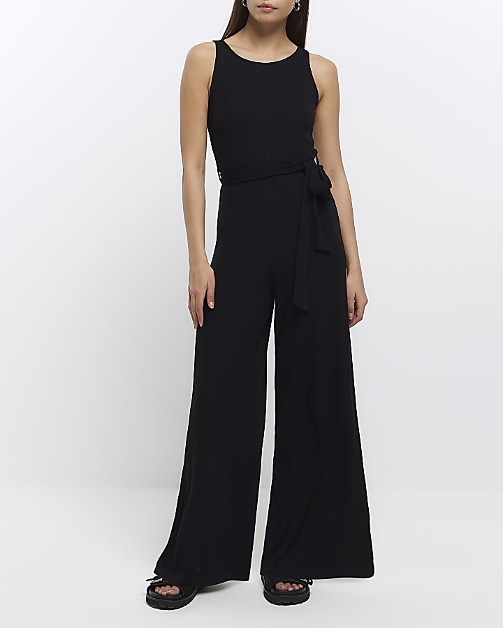 Black sleeveless jumpsuit River Island
