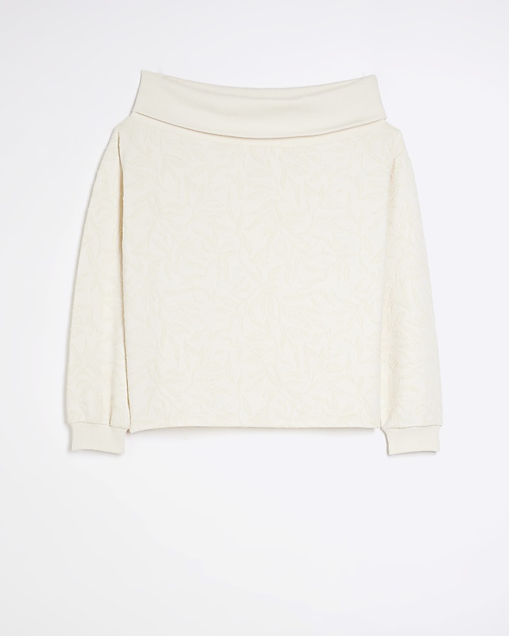 Ecru textured bardot sweatshirt