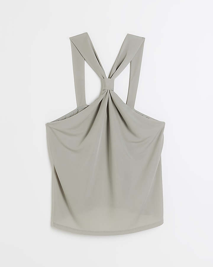 Grey knot front cami top