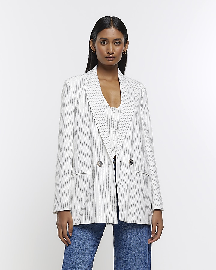 Cream Pinstripe relaxed dad blazer