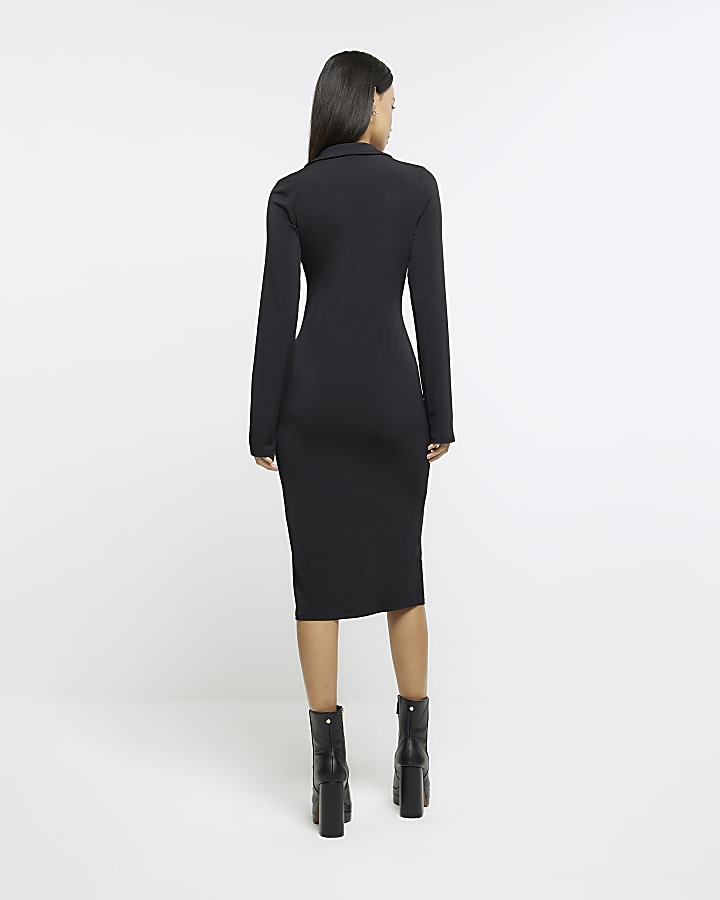 Black Midi Shirt dress River Island