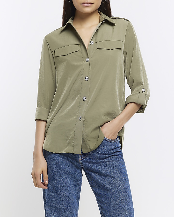 Green utility pocket shirt