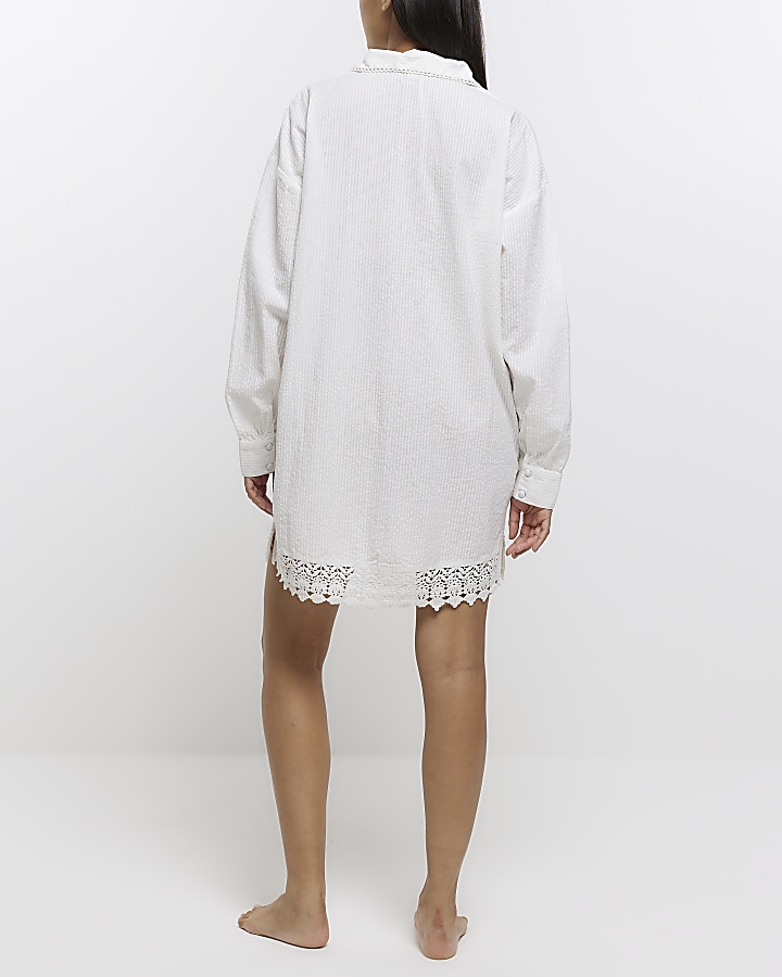 White Embroidered Sleep Shirt