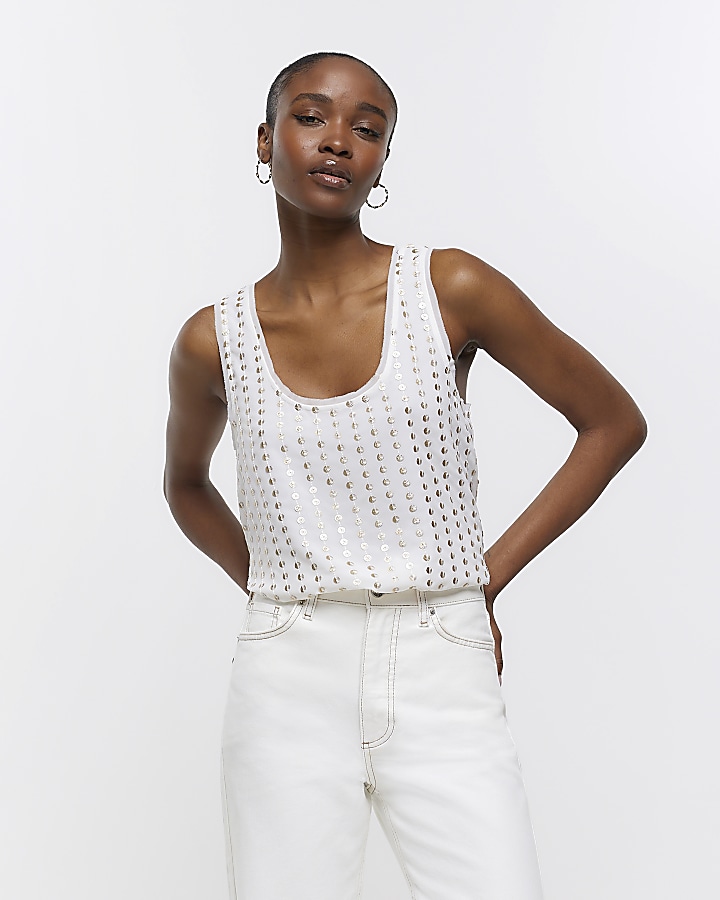 White sequin tank top