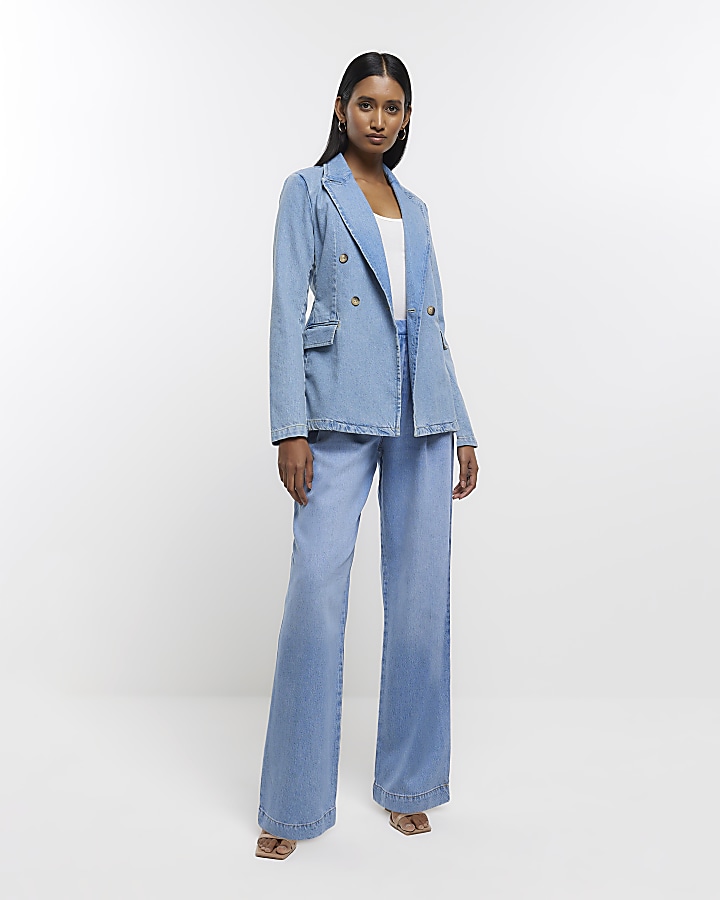 Blue denim blazer jacket River Island
