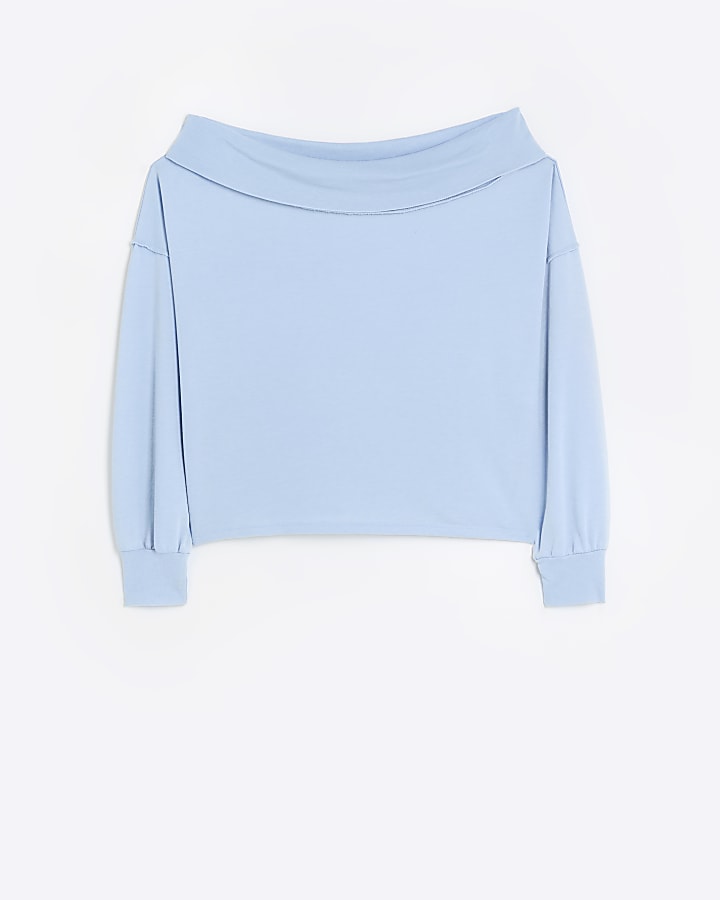 Blue textured bardot sweatshirt