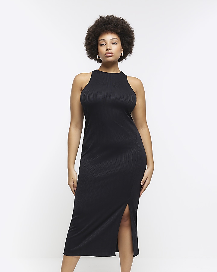 Black ribbed outlet bodycon midi dress