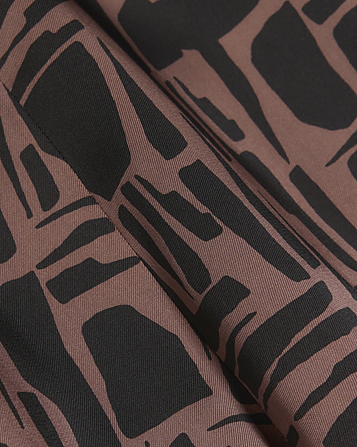 Brown satin abstract print shorts