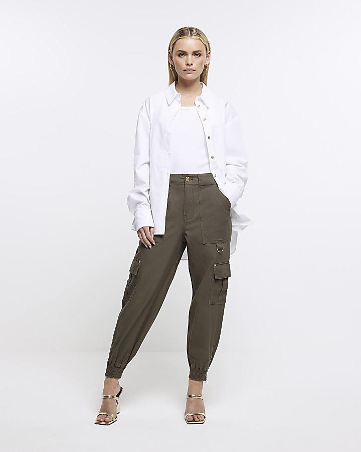 Petite khaki trousers sale