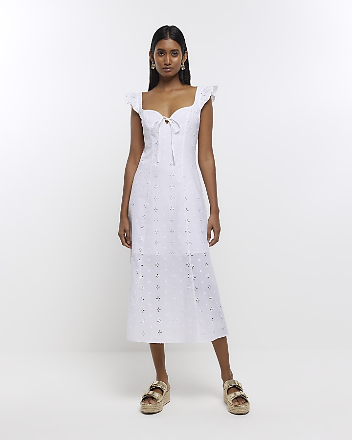 Frilled dress hotsell with embroidery