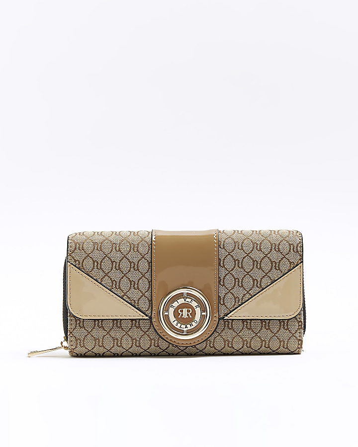 Brown RI monogram fold out purse | River Island