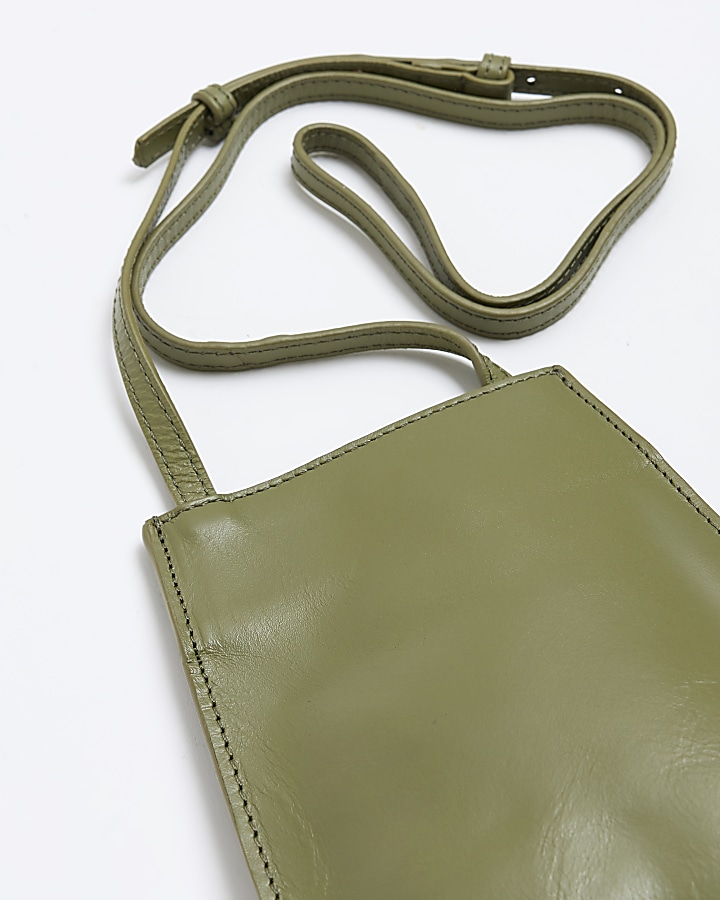Khaki leather phone holder bag