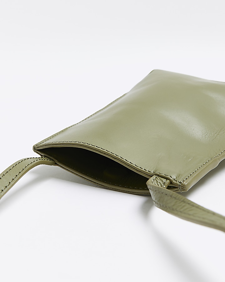 Khaki leather phone holder bag