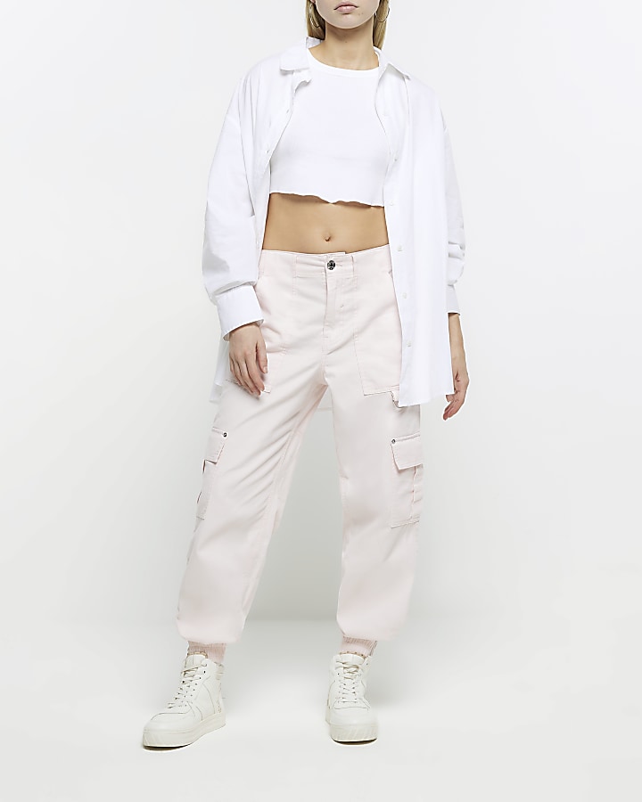 Pink and store white cargo pants