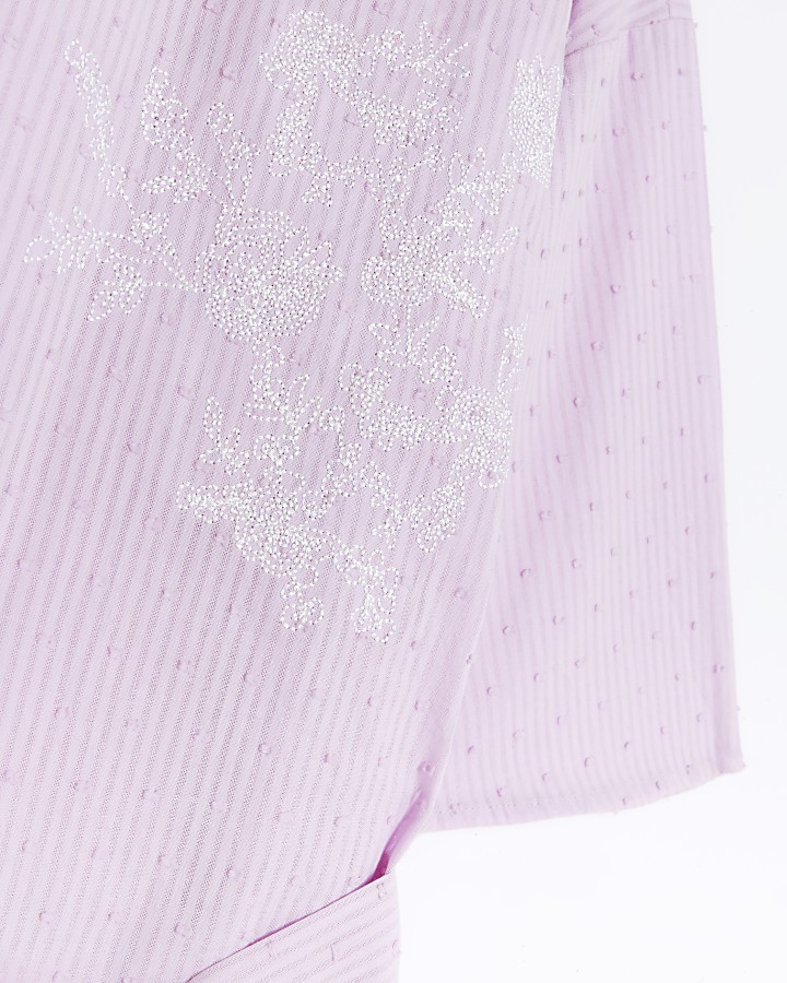 Purple embroidered wrap kimono