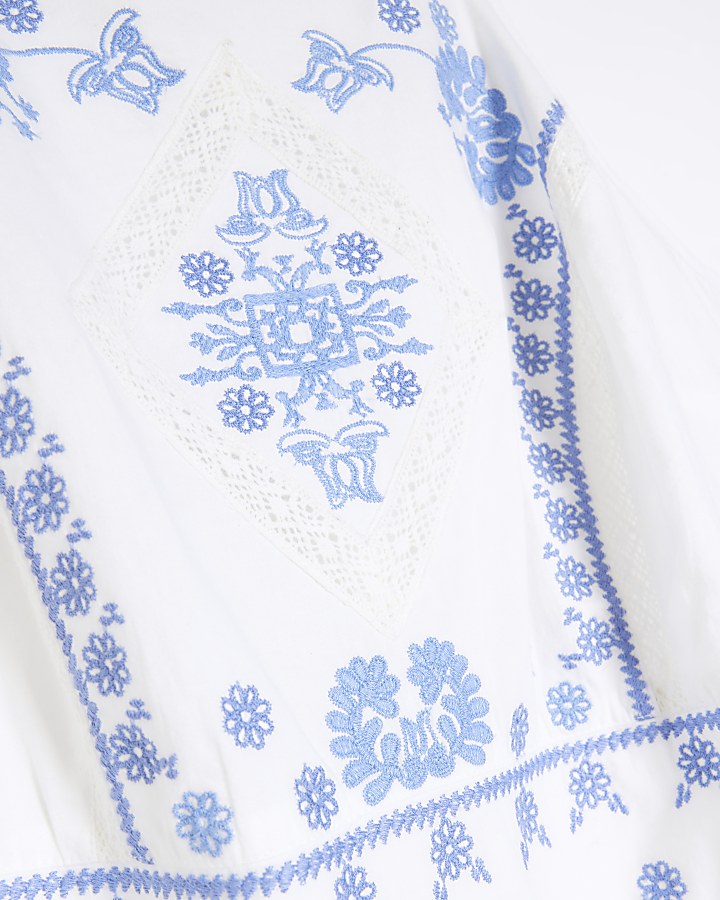 White embroidered floral shift midi dress | River Island