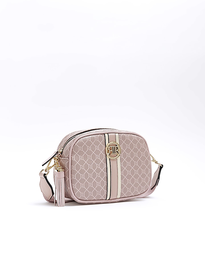 Pink RI monogram cross body bag River Island