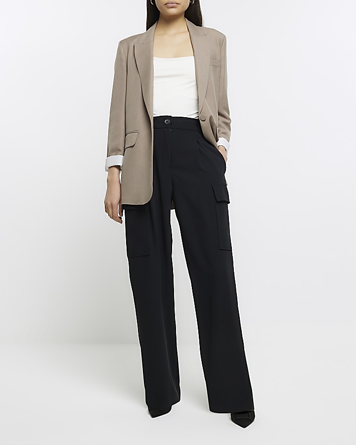 Black wide leg cargo trousers | River Island