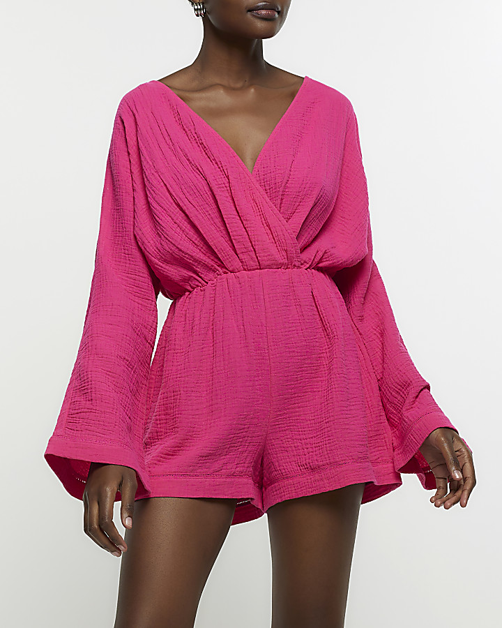 Pink textured wrap playsuit