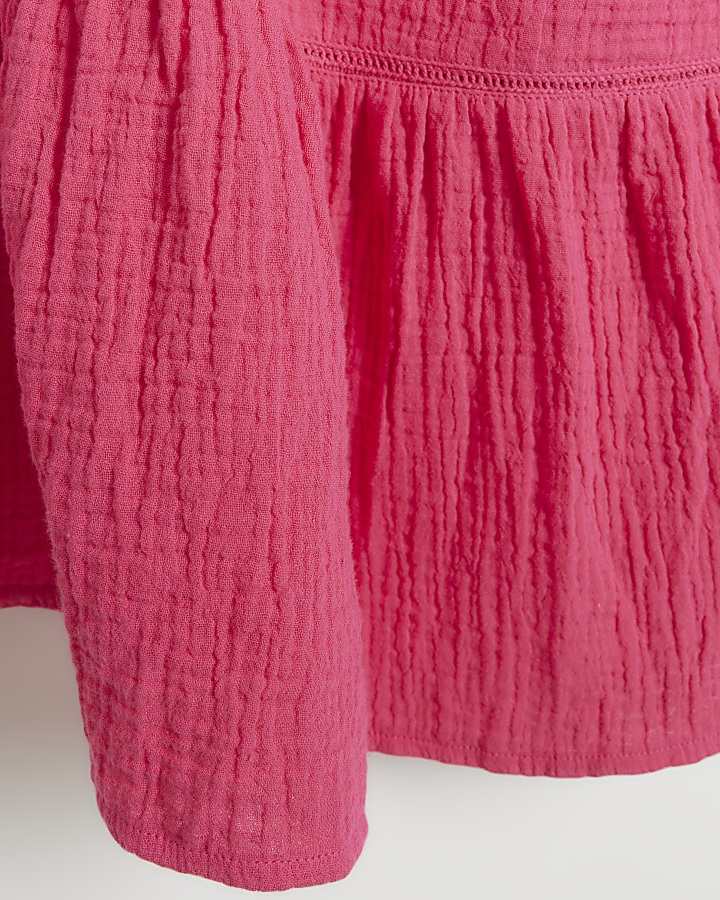 Pink textured smock mini dress