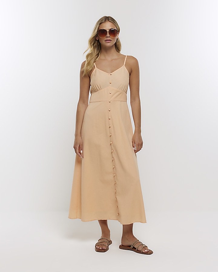 Linen button hotsell front midi dress