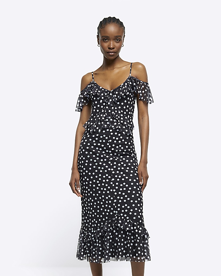 Black spot shop mesh dress