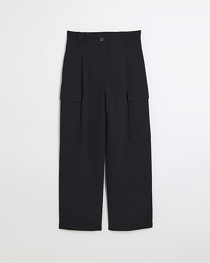Petite black wide leg utility trousers