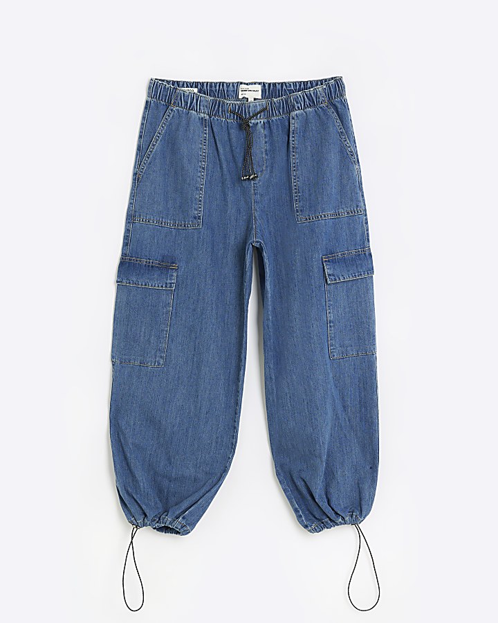 Petite blue parachute cargo jeans