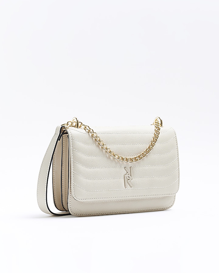 Cream quilted chain shoulder bag