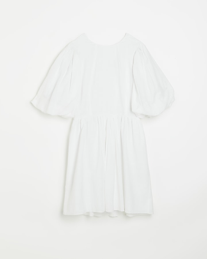 White puff sleeve mini dress