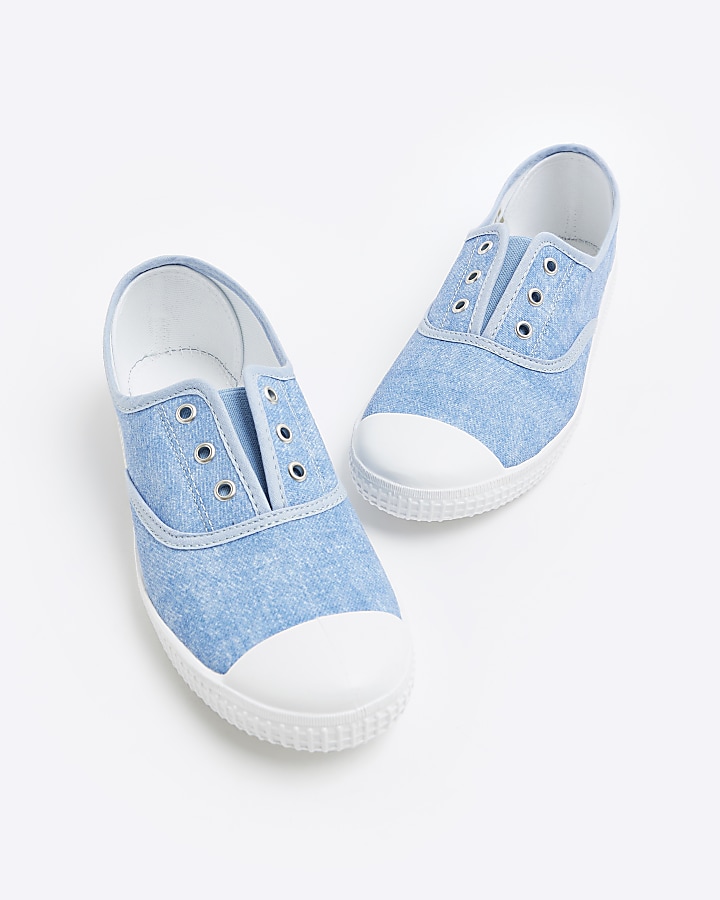 Blue canvas slip on trainers