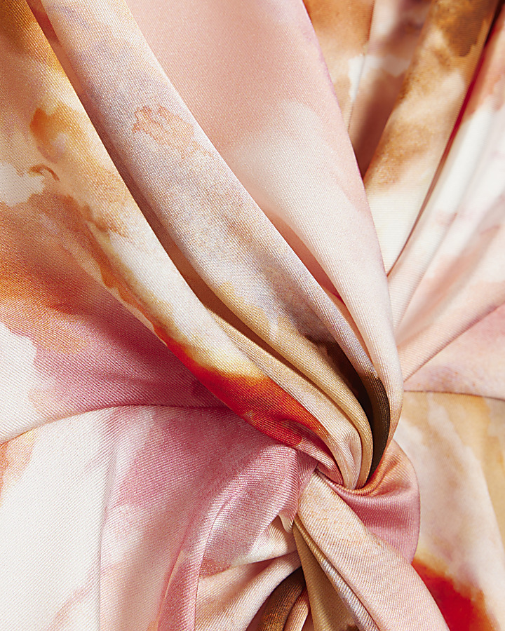Pink marble print twist front midi dress