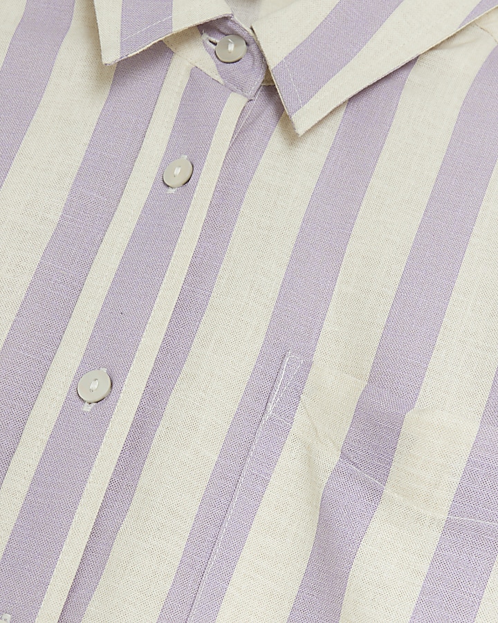 Purple stripe shirt with linen blend | River Island