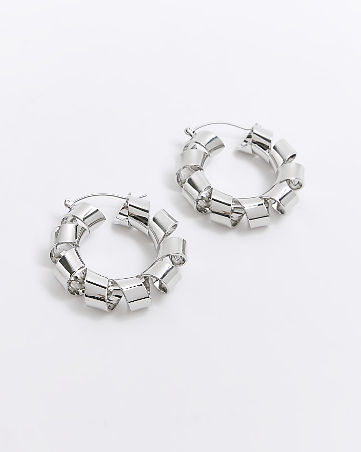 Silver wrap hoop earrings
