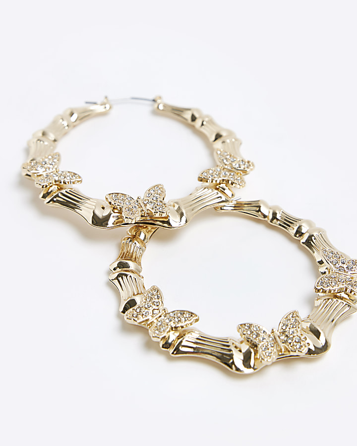Gold butterfly hoop earrings
