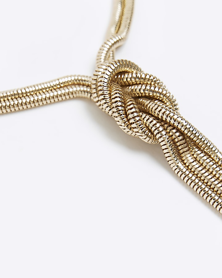 Gold knot chain long necklace
