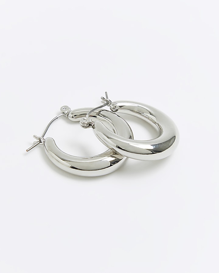 Silver round hoop earrings