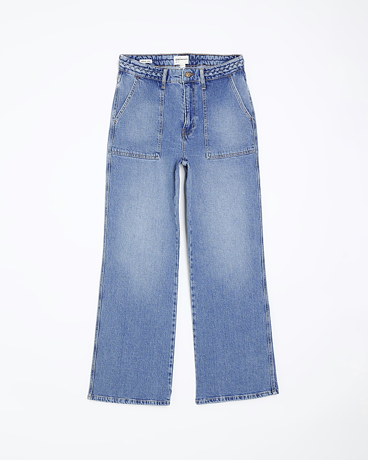 Blue wide leg flare jeans | River Island