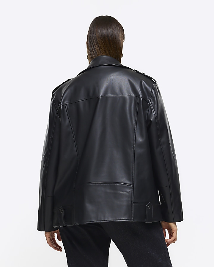 Plus black faux leather oversized jacket | River Island