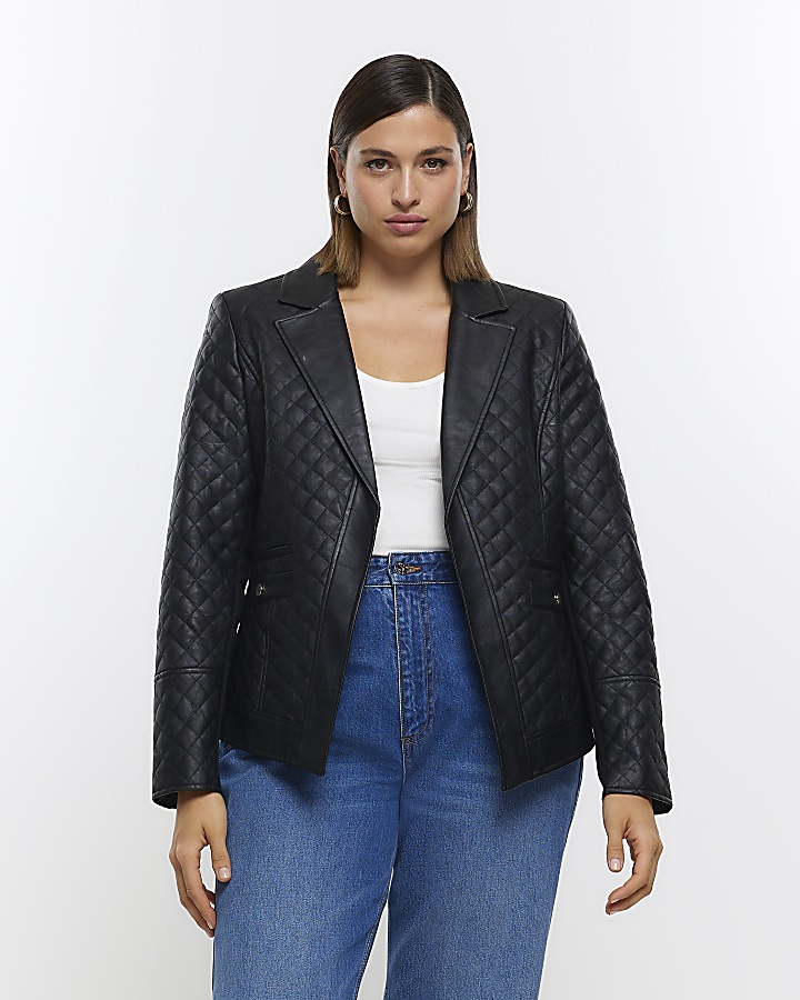 Faux leather sleeve outlet blazer